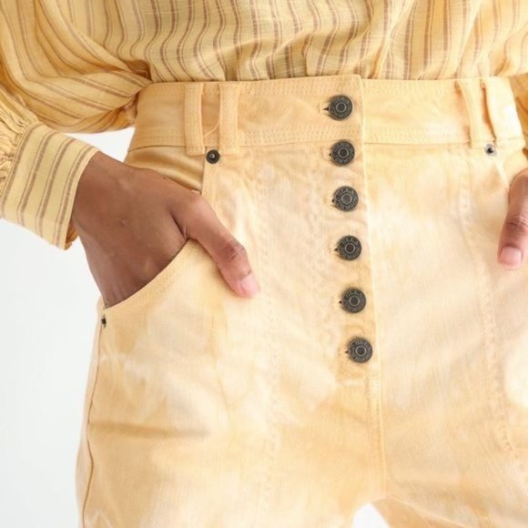 Ulla Johnson  Milo Jean in Wheat Tie Dye Wide Leg Button Front High Waist Trouse - Picture 2 of 12